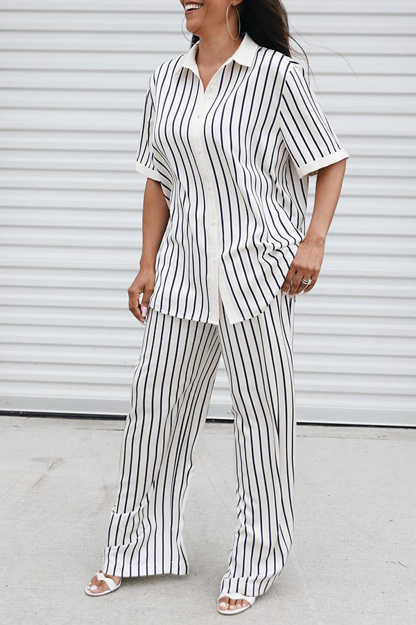 Casual Striped Half Sleeve Shirt & Pants Set