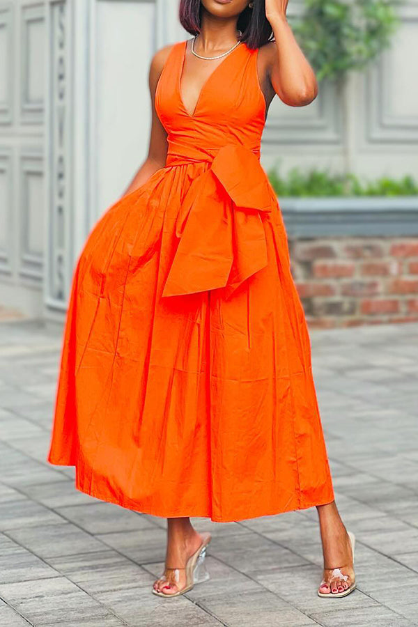 Charming Sleeveless V Neck Belted Dress