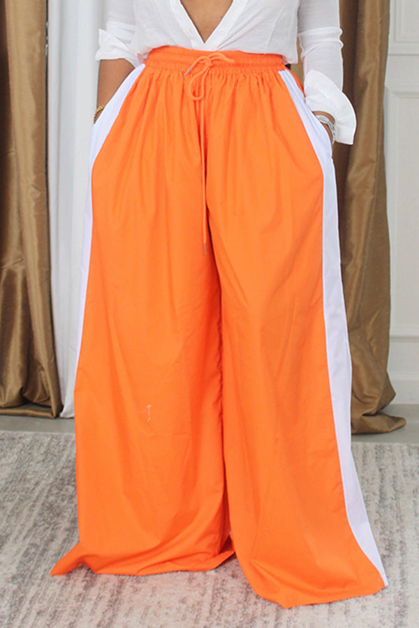 Two Tone Drawstring Elastic Waist Pants