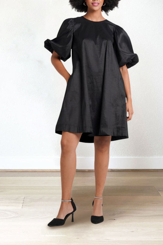 Chic Solid Puff Sleeve Mini Dress