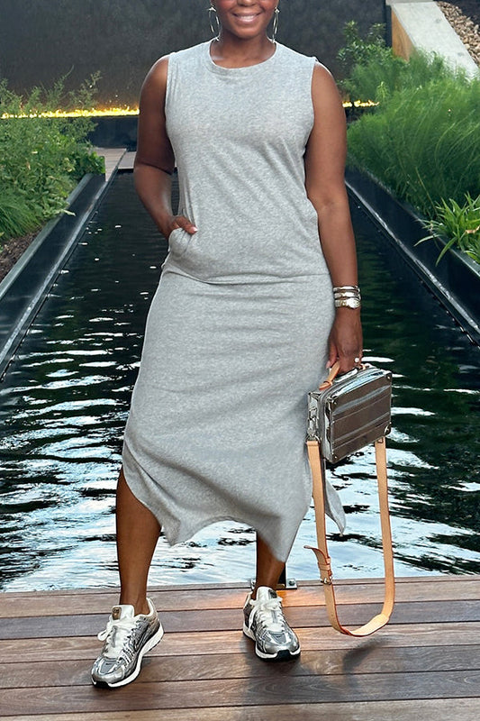 Casual Solid Split Thigh Dress