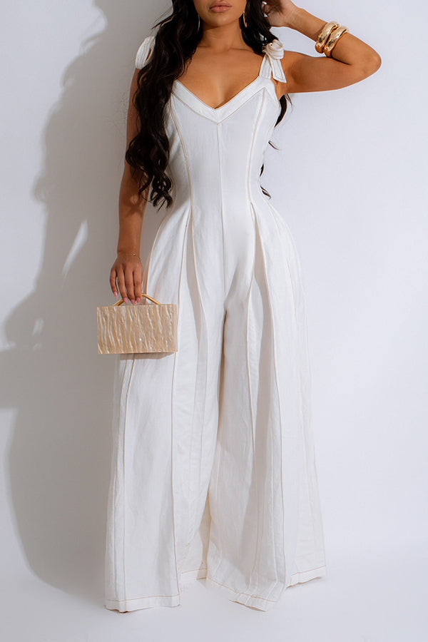 Charming Tie Shoulder Wide Leg Jumpsuit