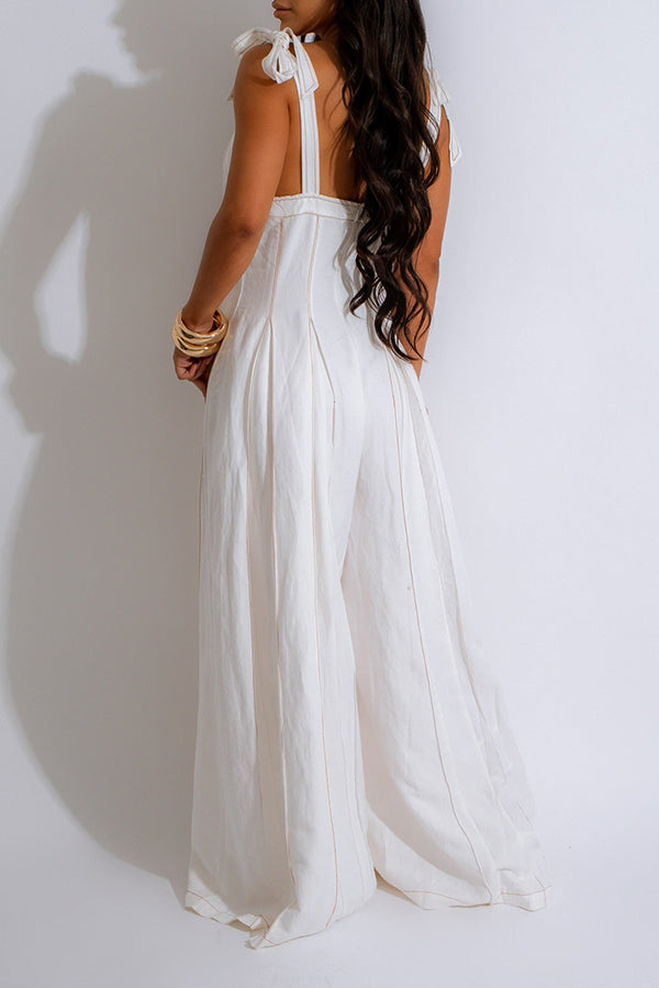 Charming Tie Shoulder Wide Leg Jumpsuit