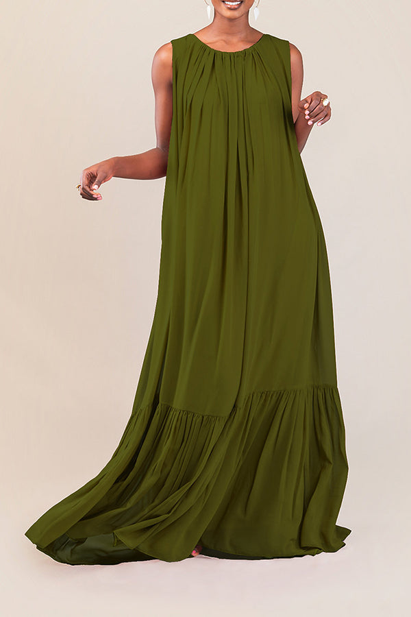 Stylish Sleeveless Ruffle Hem Maxi Dress