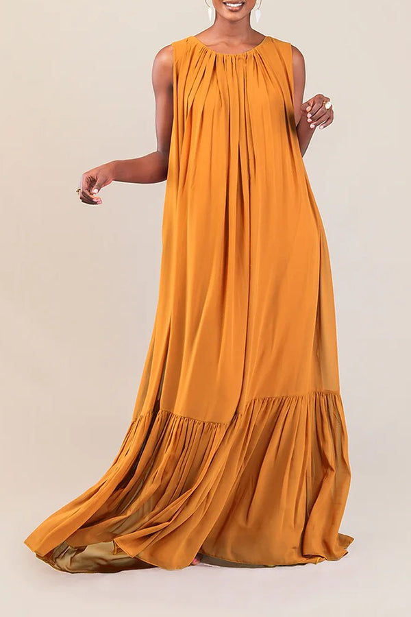 Stylish Sleeveless Ruffle Hem Maxi Dress