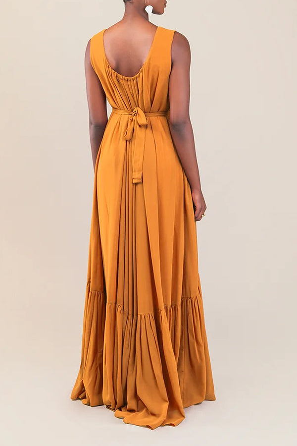 Stylish Sleeveless Ruffle Hem Maxi Dress