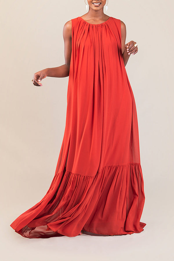 Stylish Sleeveless Ruffle Hem Maxi Dress