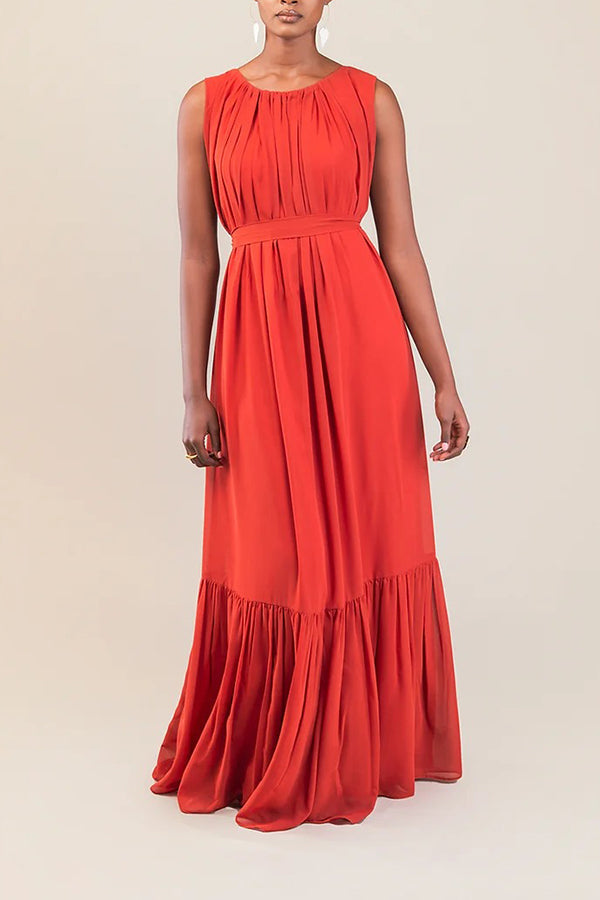 Stylish Sleeveless Ruffle Hem Maxi Dress