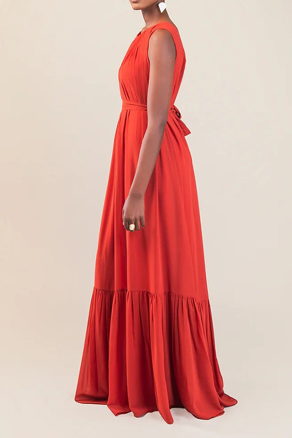 Stylish Sleeveless Ruffle Hem Maxi Dress