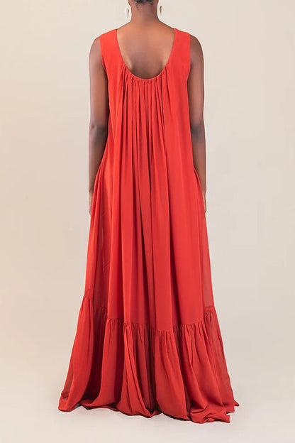 Stylish Sleeveless Ruffle Hem Maxi Dress