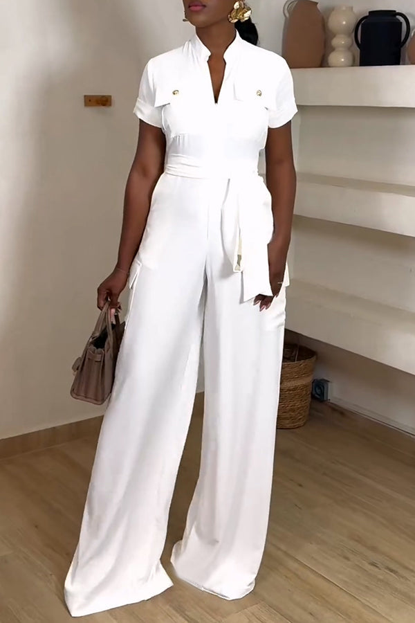 Stylish Belted Flap Pocket Jumpsuit