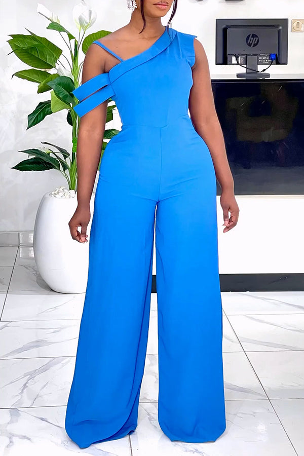 Stylish Oblique Shoulder Wide Leg Jumpsuit