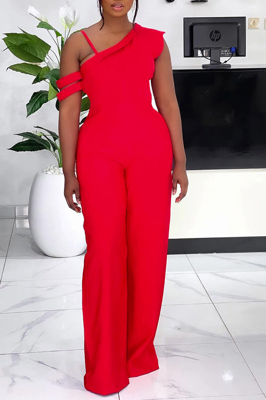 Stylish Oblique Shoulder Wide Leg Jumpsuit