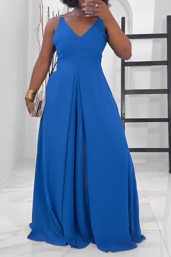 Sleeveless V Neck Wide Leg Jumpsuit