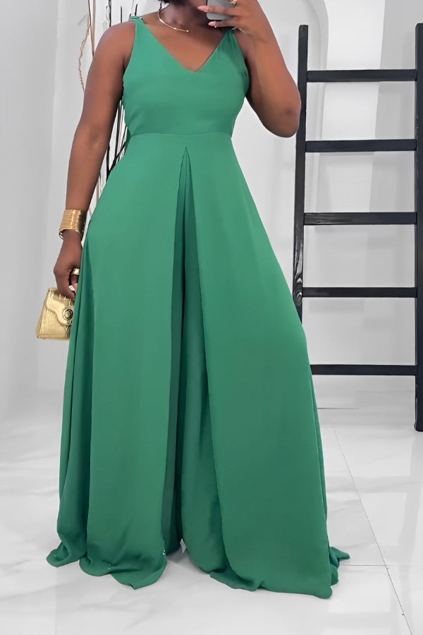 Sleeveless V Neck Wide Leg Jumpsuit