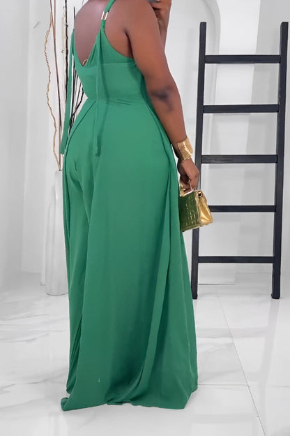 Sleeveless V Neck Wide Leg Jumpsuit