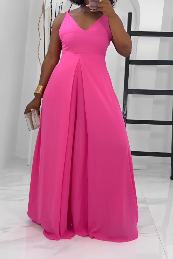 Sleeveless V Neck Wide Leg Jumpsuit