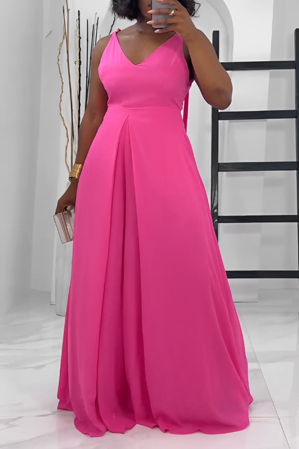 Sleeveless V Neck Wide Leg Jumpsuit