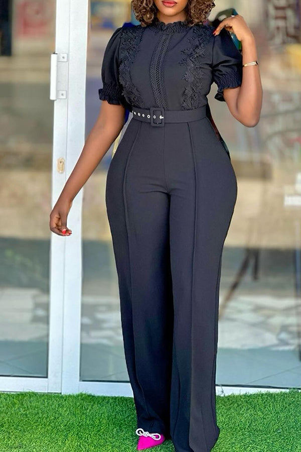 Elegant Flounce Sleeve Belted Jumpsuit