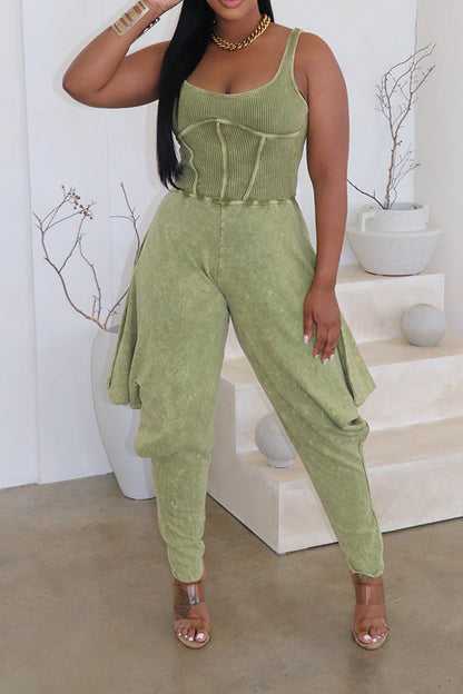 Casual Sleeveless Ribbed Side Drop Jumpsuit