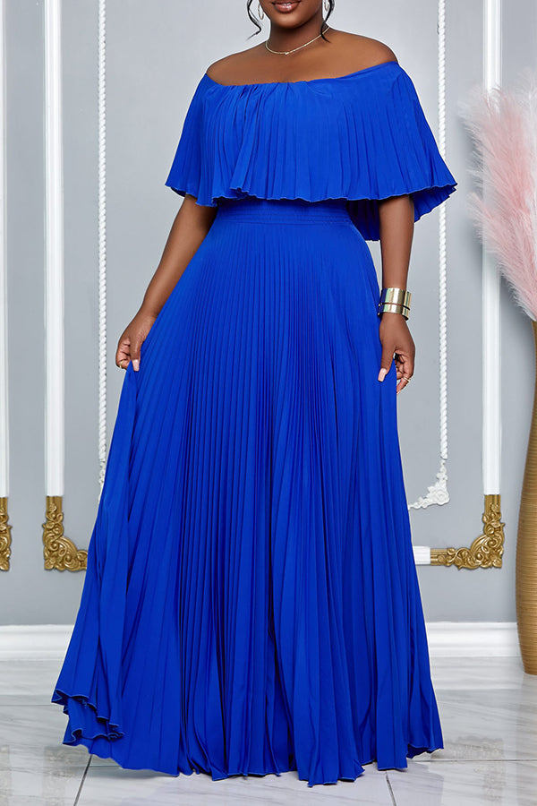 Elegant Off Shoulder Pleated Maxi Dress