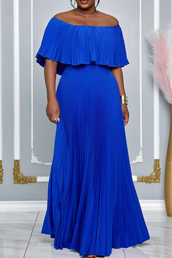 Elegant Off Shoulder Pleated Maxi Dress