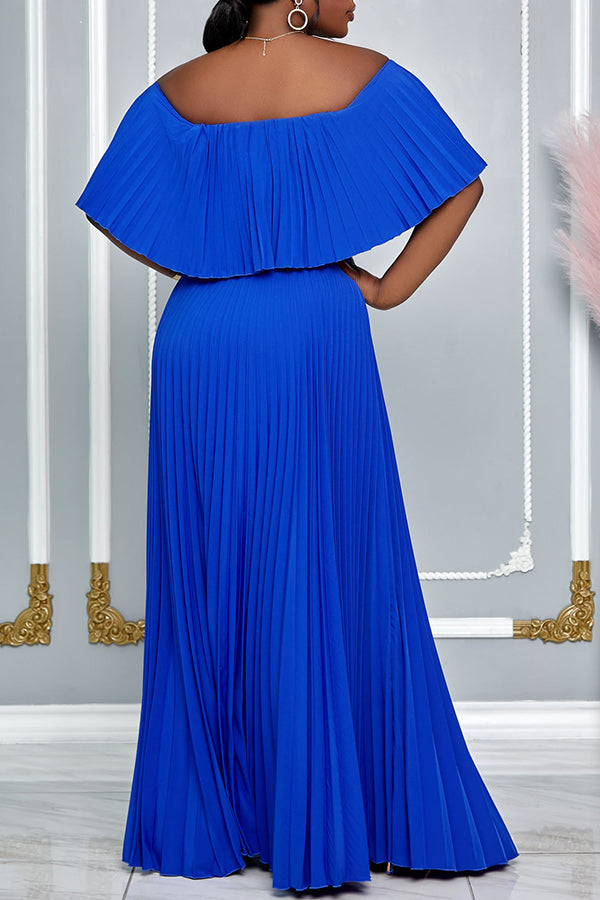 Elegant Off Shoulder Pleated Maxi Dress