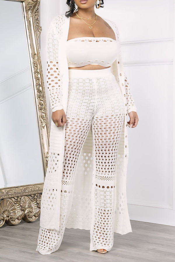 Gorgeous Open Weave Cardigan & Pants 3-piece Sets