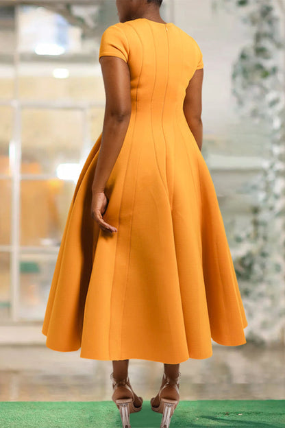 Classy Square Neck Seam Detail A-line Dress