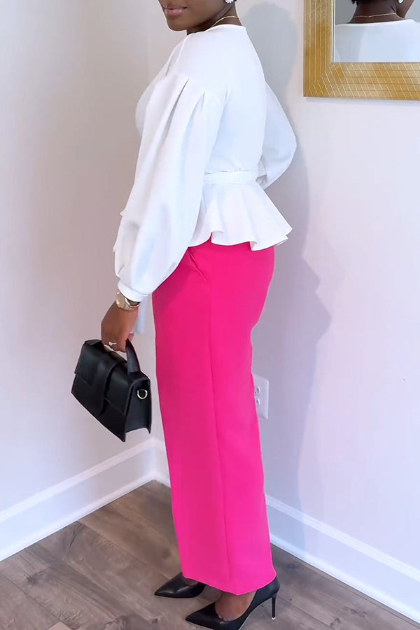 Stylish Puff Sleeve Blouse & Pants Set