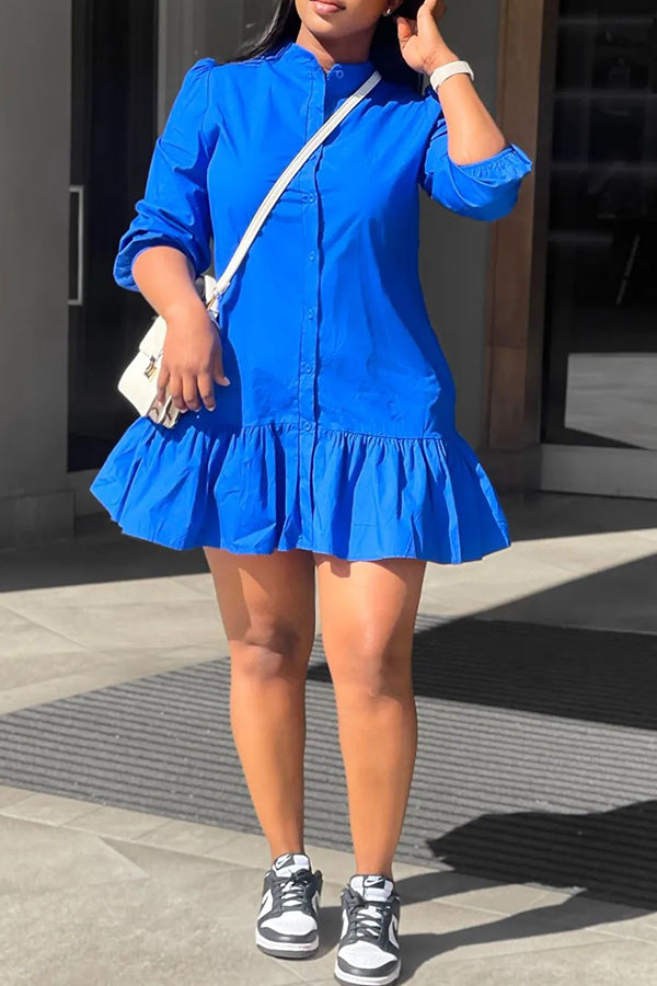 Stylish Button Up Ruffle Hem Dress