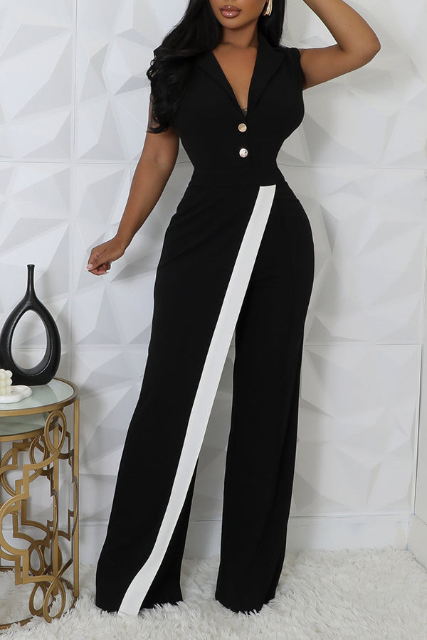 Stylish Sleeveless Lapel Button Front Jumpsuit