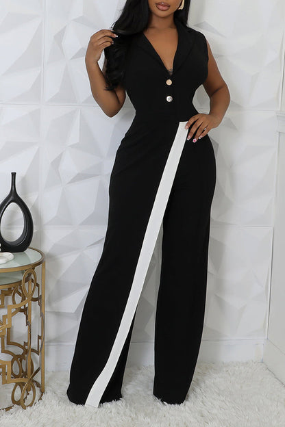 Stylish Sleeveless Lapel Button Front Jumpsuit