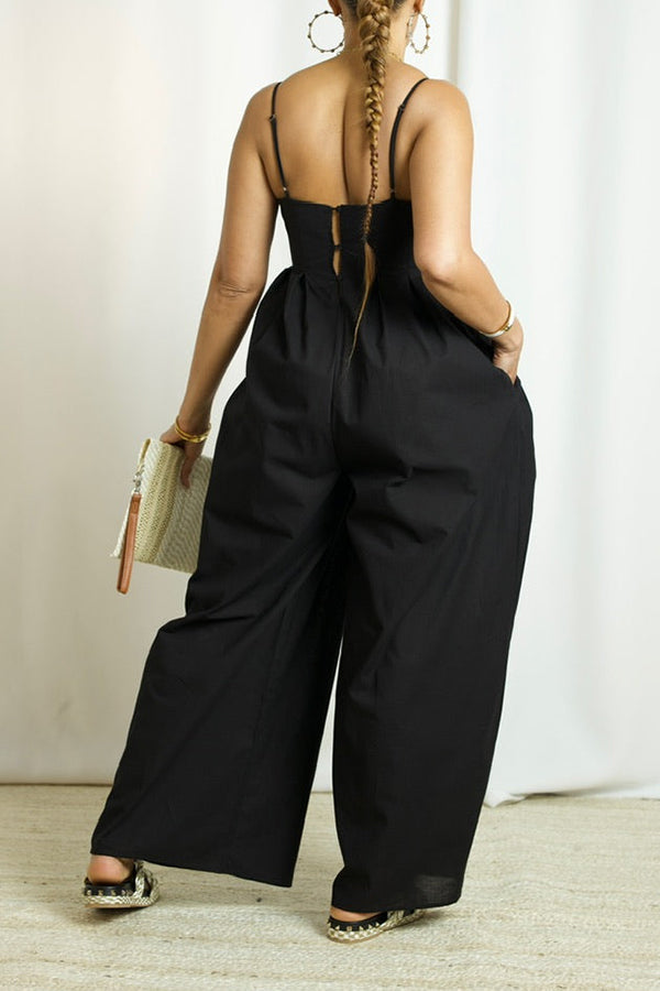 Stylish Pleated Wide Leg Jumpsuit