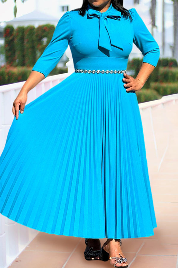 Classy Tie Neck Pleated A-line Dress