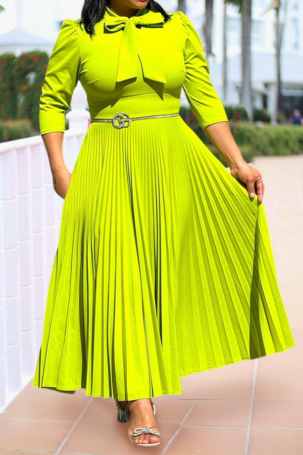 Classy Tie Neck Pleated A-line Dress