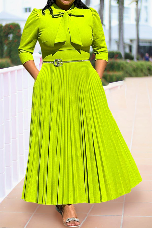 Classy Tie Neck Pleated A-line Dress