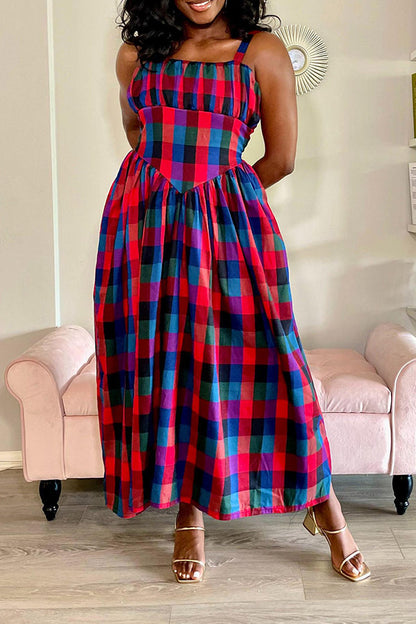 Stylish Plaid Ruffle Hem Dress