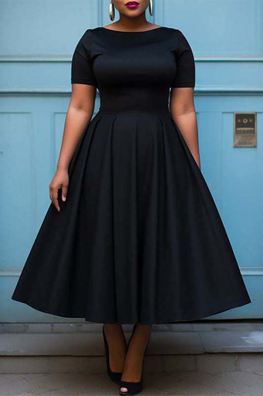 Classy Short Sleeve Pleated A-line Dress