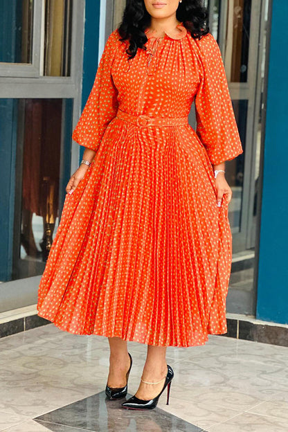 Stylish Polka Dot Print Pleated Dress