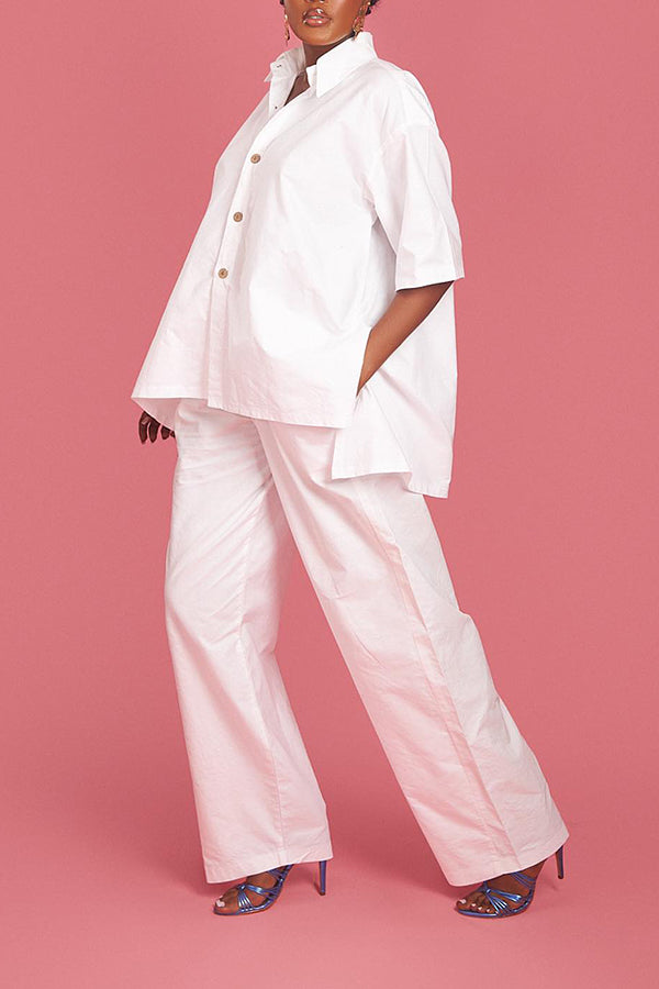 Casual Split Hem Shirt & Pants Set