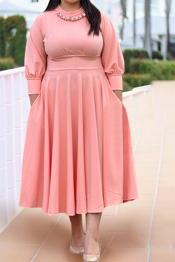 Elegant 3/4 Lenght Sleeve Midi Dress