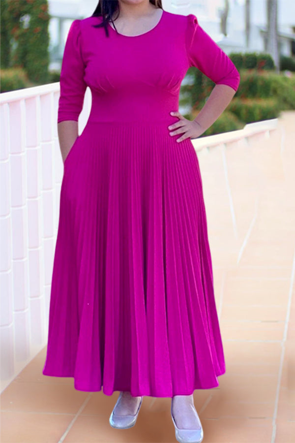 Elegant 3/4 Length Sleeve Pleated Dress