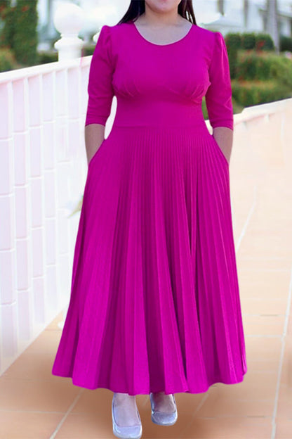 Elegant 3/4 Length Sleeve Pleated Dress