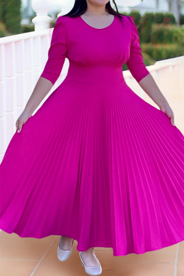 Elegant 3/4 Length Sleeve Pleated Dress