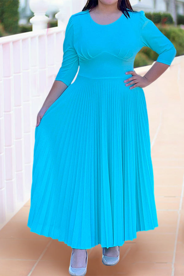 Elegant 3/4 Length Sleeve Pleated Dress