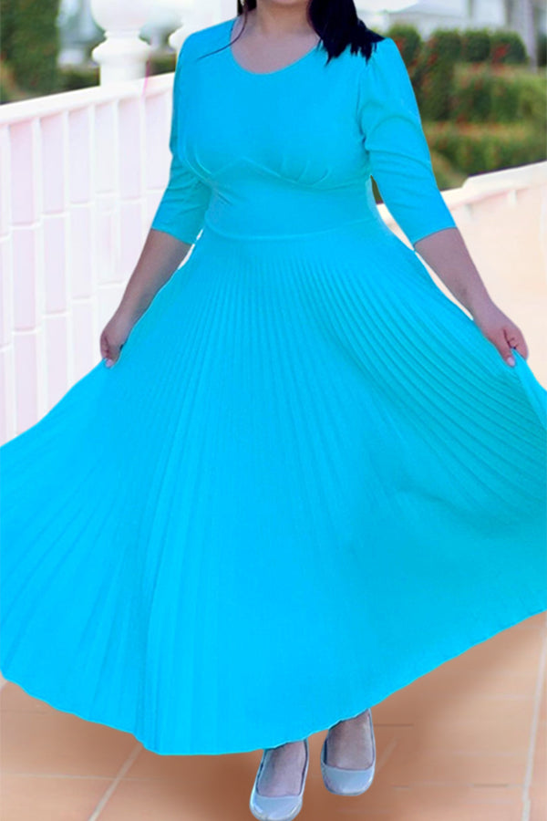 Elegant 3/4 Length Sleeve Pleated Dress