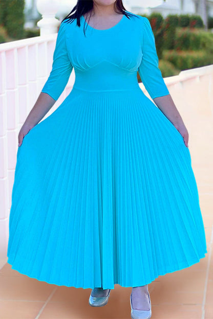 Elegant 3/4 Length Sleeve Pleated Dress