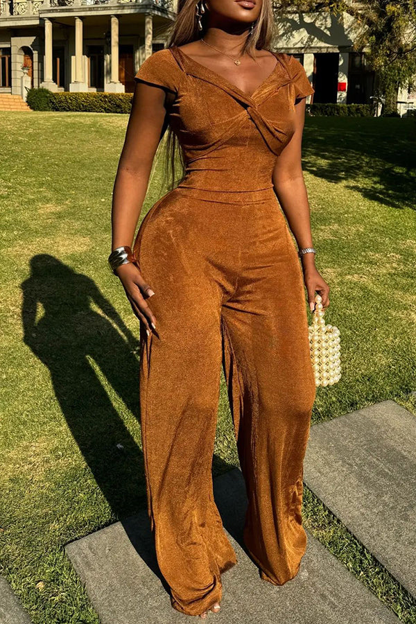 Stylish Twist Front Wide Leg Jumpsuit