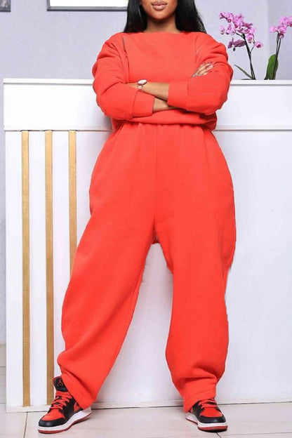 Casual Solid Sweatshirt & Pants Set